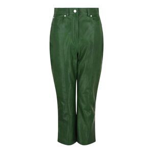 Ferragamo Cropped Leather Straight-Leg Pants Green Womens